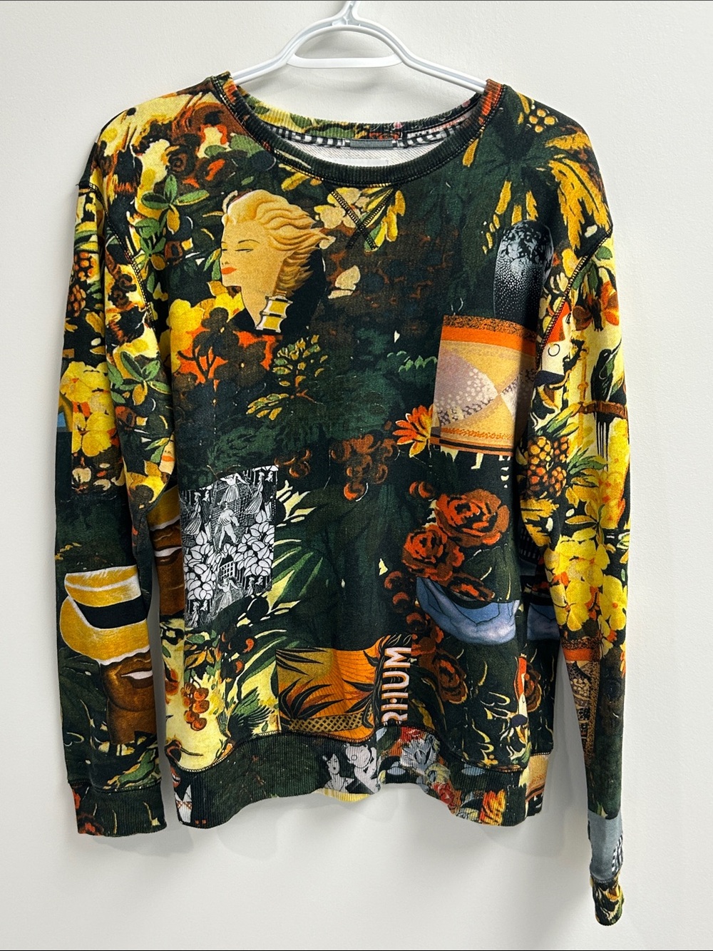 Soulland Floral Print Crewneck in Green and Yellow